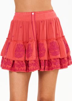 Get ready to turn heads in our Mina Embroidered Mini Skirt! With its bright coral hue and stunning embroidery detailing, this skirt is perfect for dressing up or down. The button front and tiered design add a playful touch and the lightweight linen cotton blend makes it a comfortable choice. Plus, it even has side pockets for added convenience! Style Bundle, Embroidery Detailing, Spring Dress, Small Tops, Sweater Accessories, Occasion Wear, Dresses For Sale, Mini Skirt, Sweater Dress