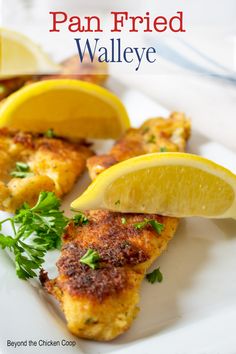 some food is on a white plate with lemon wedges