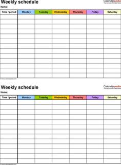 two printable weekly calendars with different times