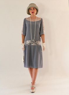 Grey Great Gatsby dress with elbow-length sleeves 1920s | Etsy Estilo Charleston, 1920s Day Dress, 1920s Inspired Dresses, 20s Costume, 20s Fashion Dresses, 20s Dress, Roaring 20s Fashion, Charleston Dress, 1920s Fashion Dresses