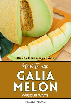 Close-up image of a ripe Galia melon sliced in half, showing the juicy, greenish flesh and the vibrant yellow-green skin. The melon is resting on a wooden cutting board, with a small bowl of melon cubes beside it, showcasing its refreshing, sweet texture. How To Freeze Honeydew Melon, Types Of Melons, Melon Photography Fruit, Watermelon Cantaloupe Honeydew, Honeydew Melon