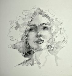 a black and white drawing of a woman's face