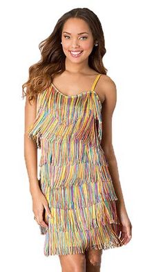 WOMEN'S SHORT ALL-OVER FRINGE FLAPPER DRESS-Charmful Clothing Boutique Party Season Mini Dress With Spaghetti Straps And Fringe, Party Season Fringe Mini Dress With Spaghetti Straps, Fitted Beaded Fringe Flapper Dress For Summer, Spaghetti Strap Mini Dress With Fringe For Party Season, Glamorous Summer Flapper Dress With Tassels, Summer Mini Flapper Dress With Fringe, Fitted Fringe Flapper Dress For Summer, Flirty Sleeveless Mini Dress With Fringe, Fitted Mini Length Flapper Dress For Summer