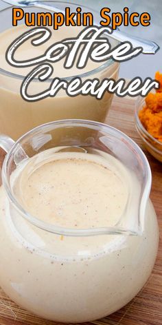 pumpkin spice coffee creamer in a glass pitcher