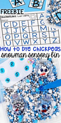 the printable snowman memory game is shown with blue and white beads in it