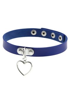 Blue Heart Pendant Choker Necklace - In Control Clothing Leather Heart Choker, Blue Choker Necklace, Kawaii Necklace, Blue Choker, Pendant Choker Necklace, Leather Choker Necklace, Pendant Choker, Heart Choker, Gothic Necklace