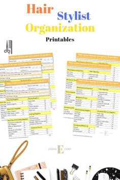 the hair stylist organization printables are organized with scissors, combs and other items