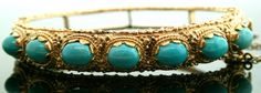 Vintage 7 Oval Turquoise 14K Yellow Gold Bangle by SITFineJewelry, $4800.00 Elegant Round Turquoise Bracelet, Elegant Turquoise Round Bracelet, Elegant Turquoise Bracelets With Cabochon, Elegant Turquoise Cuff Bracelet With Gemstone, Elegant Turquoise Bangle For Formal Occasions, Turquoise Bangle Bracelet For Formal Occasions, Formal Turquoise Bangle Bracelet, Elegant Turquoise Bangle For Wedding, Persian Turquoise