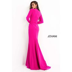 Jovani Evening Gown Jovani 1892 Fuchsia Plunging Neckline Evening Dress Crepe Gown, Mermaid Skirt, Plunge Neckline, Fuchsia Color, Mermaid Fashion, Crepe Fabric, Navy Color, Plunging Neckline, Sophisticated Style