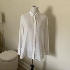 Nwot Cos White Ramie Blend Button Down Blouse In Us Size 14 . Like New Condition Without Tags . Only Worn Ones Dry Cleaned After . Rami Blend ( 67% Ramie , 33% Lyocell ) . Blouse Pit To Pit 23.5 Inches , 30 Inches Long . Cos Shirt, Cos Tops, Button Up Shirt Womens, Blue Button Up Shirt, Navy Blue Shirts, White Button Down Shirt, Cotton Poplin Shirt, White Button Down, Button Down Blouse