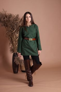 "Shop now hand stitched Viking tunic for women! Simple shieldmaiden's shirt is made of pure soft cotton fabric and hand stitched. You can wear it with belt and hooded cloak or as a separate item.  Perfect for LARP events, viking festivals, renfaire events etc. See more medieval shirts here https://www.etsy.com/shop/EthnicandMedieval?ref=seller-platform-mcnav&section_id=35773529 The length is approximately 27 \" (70 cm) from top shoulder to hem. Available in any size. For custom orders please spe Medieval Tunic Women, Viking Style Long Sleeve Medieval Dress For Festivals, Elvish Medieval Dress With Long Sleeves, Viking Medieval Dress For Larp In Winter, Viking Style Tunic For Larp, Viking Style Long Sleeve Medieval Dress For Larp, Viking Style Tunic Medieval Dress For Larp, Viking Tunic Medieval Dress For Larp, Viking Style Medieval Tunic Dress For Larp