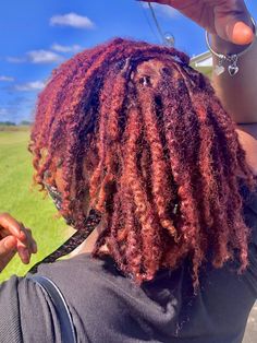 Red Locs On Dark Skin Women, Burgundy Red Locs Black Women, Burgundy Dreadlocks Black Women, Maroon Dreadlocks Black Women, Burgundy Dreads, Dark Red Dreadlocks, Feminine Hairstyles