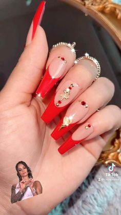 50+ Cutest Valentines Day Nails You'll Ever See This Year 2024 | Valentines Nail 2024 Glam Red Nails, Creative Red Nails, Red Color Nail Designs, Red French Nails Design, Red Glam Nails, 2023 Nails Ideas, Nail Art Designs Valentines, Nail Art Designs Valentines Day, Nail Designs For Beginners