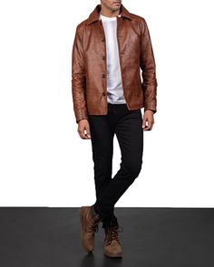 Men's Waffle Brown Leather Jacket Leather Blazer With Concealed Placket And Long Sleeves, Leather Blazer With Concealed Placket, Designer Leather Blazer With Long Sleeves, Designer Long Sleeve Leather Blazer, Tailored Leather Outerwear, Tailored Leather Outerwear With Long Sleeves, Brown Blazer With Button Closure And Stand Collar, Brown Stand Collar Blazer With Button Closure, Brown Blazer With Stand Collar And Buttons