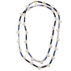 Long Blue Sapphire ombre necklace combined with pearls and gold beads. It can be worn doubled up for the effect of two necklaces or as one long strand. Elegant Blue Faceted Beads, Elegant Blue Beaded Necklace With Faceted Beads, Elegant Long Blue Beaded Necklace, Elegant Blue Beaded Pearl Necklace, Elegant Blue Oval Beads Jewelry, Elegant Blue Oval Beaded Jewelry, Elegant Blue Necklace With Round Beads, Blue Single Strand Necklace With Oval Beads, Luxury Blue Pearl Necklace