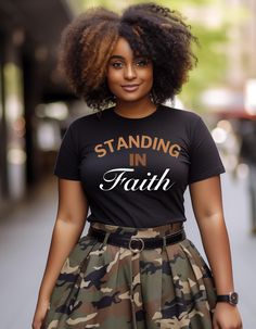 Wear your faith with pride! Our Standing in Faith T-Shirt is designed for both women and men who believe in the power of faith and perseverance. This unisex Christian graphic tee features a bold message of spiritual strength, perfect for everyday wear, church services, or as a gift for fellow believers. Crafted from soft, high-quality cotton, this inspirational shirt brings comfort and motivation, reminding you and those around you to stand firm in faith. Whether you're attending worship, Bible study, or simply running errands, this faith-based apparel is the perfect way to showcase your devotion. ♥︎KeyFeatures♥︎ -High-quality, soft, and durable cotton fabric -Ideal for casual wear, fashion-forward outfits, and making a statement -Available in various sizes ♥︎SIZING♥︎ Kindly consult the si Woman Tshirt Design, Trending T Shirt Designs, Christian Tshirt Design Ideas, Mafia Clothing, Jesus T Shirts, Graphic Tees Outfit, Shirt Ideas Vinyl, Church Merch, Casual Mom Style