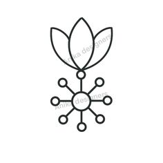 a line drawing of a flower with leaves and dots in the center, on a white background