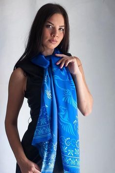 Find beautiful unique Blue Scarfmade in Greece by Kalfas designed by Ancient Greek history.  Unique Scarf / Scarves / Silk scarf / silk scarves / scarves for women / head scarf / gift for her / birthday gift / 21st birthday gift / greek clothes / gifts for her / 50th anniversary gifts created in Greek Clothes, Blue Scarf Women, Flying Pegasus, Silk Scarf Top, Silk Scarf Tying, Unique Scarf, Blue Silk Scarf, 50th Anniversary Gifts, Hand Painted Scarves