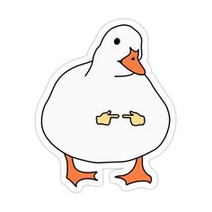 a white duck sticker with orange feet and an orange beak on it's head