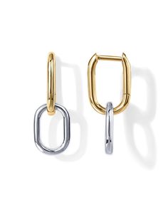 PRICES MAY VARY. Wear it linked together or as a single hoop earring, these convertible link huggie hoops is 5.4mm in diameter and is 22mm long when linked together. Level up your ear stack with these Dangle Link Earrings that feature mixed metals and are crafted with 14K yellow gold and rhodium plating for long lasting brilliant finish. ✦ 60-DAY GUARANTEE ✦ Your happiness is our number one priority. To ensure your complete satisfaction, we offer a hassle-free 60-Day money-back guarantee. To get Convertible Earrings, Dainty Gold Jewelry, Ear Stack, Link Earrings, White Gold Earrings, Drop Dangle Earrings, Trendy Earrings, Everyday Accessories, Dangly Earrings