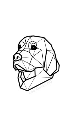 a black and white drawing of a dog's head in low polygonics