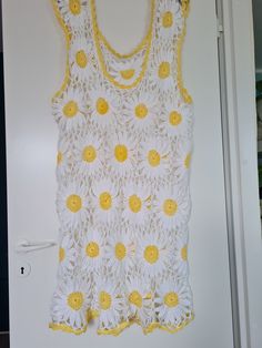 "Handmade crochet daisy flowers long top/ mini dress for summertime. Length 43\"/ 110cm, width 22\"/108 cm" Spring Crochet Trim Beach Cover-up Dress, Spring Crochet Lace Dress For Beach Cover-up, White Crochet Mini Top For Beach, White Mini Crochet Top For Beach, Spring Crochet Beach Dress With Crochet Trim, Spring Crochet Trim Dress For Beach Cover-up, Summer Crochet Dress For Beach, Spring Season, Spring Vacation Crochet Dresses, White Daisy Print Dress For Vacation