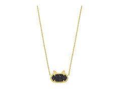 Kendra Scott Elisa Cat Pendant Necklace - Necklace : Gold Black Drusy : A playful take on a best seller, the limited edition Kendra Scott Elisa Cat Pendant Necklace features our beloved icon topped with cat ears. (Psst... This is the perfect gift for the cat lover in your circle!) Designed in 14K gold or rhodium plated over brass, crafted with custom coated drusy or rainbow Obsidian in a shiny finish. All of Kendra Scott Drusy is genuine and has a rich sparkling appearance. The range of Drusy co Kendra Scott Cat Necklace, Trendy Cat Design Jewelry For Party, Trendy Cat Design Jewelry For Parties, Gold Jewelry With Cat Design For Party, Gold Cat Ears Jewelry As Gift, Gold Cat Ears Jewelry For Gifts, Gold Cat Ears Jewelry Gift, Gold Cat Ears Jewelry For Gift, Trendy Jewelry With Cat Ears For Gift