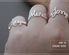 Custom Name Ring - Personalized Name Ring - Baby Name- Your name ring - New Mom Ring - Bridesmaid Jewelry-Birthday gift.#RF10 Emerald Engagement Ring Set, Pink Morganite Engagement Ring, Mom Ring, Name Ring, Name Rings, Aquamarine Engagement Ring, Engagement Ring White Gold, White Gold Wedding Bands, Twisted Band