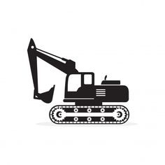 an excavator is shown in black and white, with the silhouette of it