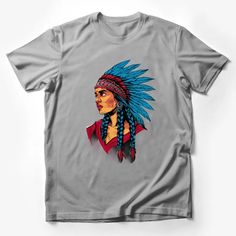 Native American Woman Headdress Art T-Shirt, Colorful Tribal Chief Portrait Tee, Unique Cultural Graphic Shirt Male T-Shirt Custom graphic T-Shirt.Customize your color Headdress Art, Native American Woman, Shirt Female, American Woman, Art T Shirt, Graphic Shirt, Male T Shirt, American Women, Headdress