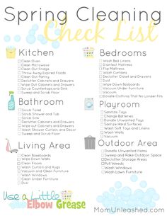 the spring cleaning check list is shown