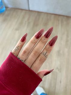 Gel x, almond, long, red, Gel X Almond, October Nail Designs, Autumn Nail Ideas, Gel X Nails, Long Almond Nails, X Nails, October Fashion, October Nails