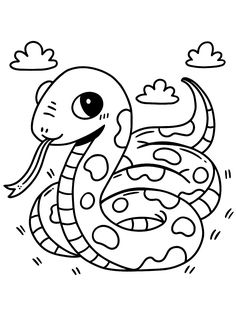 a black and white drawing of a snake with clouds in the sky behind it's head