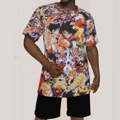 Embrace the dynamic world of Dragon Ball Z with the Anime Manga Characters Full Print T-Shirt, a visually captivating and colorful tribute to the iconic characters that have left a lasting impression on fans worldwide! This full print t-shirt showcases a collage of beloved Dragon Ball Z characters, each in their unique and powerful poses. From Goku's Super Saiyan transformation to Vegeta's fierce determination, and from Gohan's heroic stance to Frieza's menacing presence, the design captures the Multicolor Crew Neck Pop Culture T-shirt, Multicolor Pop Culture Crew Neck T-shirt, Multicolor Crew Neck T-shirt In Pop Culture Style, Multicolor Cartoon Print T-shirt For Fans, Anime Print T-shirt For Fan Gatherings, Character Print T-shirt For Disney Fan Events, Pop Culture Graphic T-shirt For Cosplay, Multicolor Pop Culture Short Sleeve T-shirt, Multicolor Character Print T-shirt For Fan Merchandise