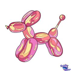 a pink and yellow balloon dog on a white background with the word bubblegum written below it