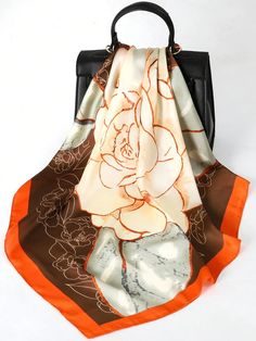 Chic Brown Flowers Silk Bandana: Your Perfect Stylish Sun Protection a Elegant Summer Beach Scarves, Elegant Multicolor Beach Scarves, Elegant Silk Scarves For Beach, Elegant Multicolor Beach Scarf, Elegant Brown Silk Scarf For Spring, Bohemian Satin Silk Scarf For Summer, Elegant Silk Scarf For Summer Beach, Elegant Silk Scarf For Summer Vacation, Elegant Silk Scarf For Beach And Spring