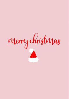 a pink christmas card with the words merry christmas written in red and white on it