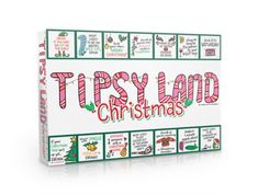 a christmas card with the words tipsy land in red and green lettering on it