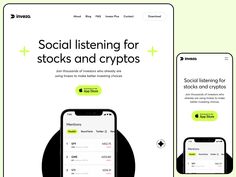 two smartphones with the words social listening for stocks and crypts on them next to each other