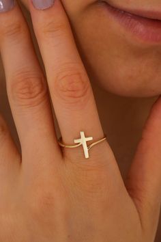 14K Solid Gold Cross Ring, 925 Sterling Silver Cross Ring, Elegant Cross Ring, Christmas Gift, Valentine's Day Gift, Mother's Day Gift - Etsy Gold Cross Ring, Christian Accessories, Christian Bracelets, Preppy Jewelry, Ring Elegant, Jewelry Accessories Ideas, Dope Jewelry, Jewelry Lookbook, Cross Ring