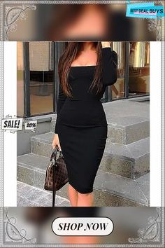 Elegant Women Autumn Bandage Bodycon Knee-length Dress Ol Ladies Casual Long Sleeve Evening Party Club Slim Fit Dress Slim Fit Dress, Slim Fit Dresses, Fit Dress, Long Sleeve Midi Dress, Cheap Dresses, Evening Party, Knee Length Dress, Elegant Woman, Women's Fashion Dresses