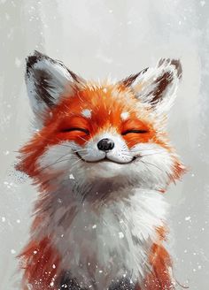 a painting of a red fox with its eyes closed