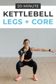 a woman doing kettlebell workout with the words, 32 - minute kettlebell rep workout