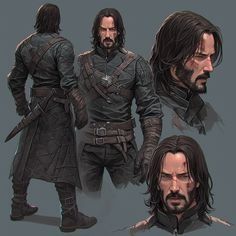 some character designs for the upcoming game of thrones, including two men with long hair and beards