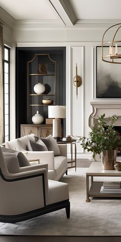 a living room filled with furniture and a fire place next to a wall mounted fireplace