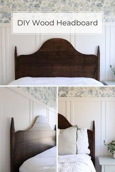 the diy wood headboard is made from an old bed frame and has been painted white