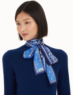 The Twilly Neckscarf in Blue Sailboats from our Resort 2023 Collection, High Tide. A silk rectangular scarf featuring a customised placement print and fine rolled hem. Scarves Design, Silk Scarf Design, Disco Fashion, Wine Wedding, Scarf Design, Neck Scarf