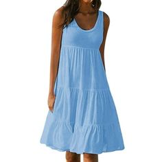 QLEICOM Womens Summer Dress, Sleeveless Ruffle Sleeve Round Neck Mini Dress, Loose Fit Short Flowy Pleated Dress, Casual T Shirt Swing Sundress, Sweet Beach Tank Summer Dresses Size: US Size:8.  Color: Blue.  Gender: female.  Age Group: adult. Bare Back Dress, Womens Holiday Fashion, Split Dress Thigh, Loose Midi Dress, Marine Uniform, Dress Off Shoulder, Blue Summer Dresses, Plus Size Womens, Mini Sundress