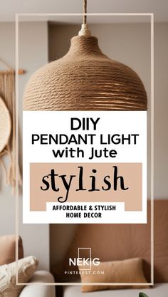 a light fixture with jute and stylish is featured in this postcard