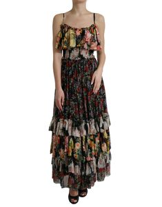 Dolce & Gabbana Vibrant Silk Floral Maxi Women's Dress Dolce Gabbana Dress, Italian Craftsmanship, Silk Maxi Dress, Dolce E Gabbana, Layer Dress, Tiered Maxi Dress, Floral Chiffon, Printed Maxi, Dolce & Gabbana